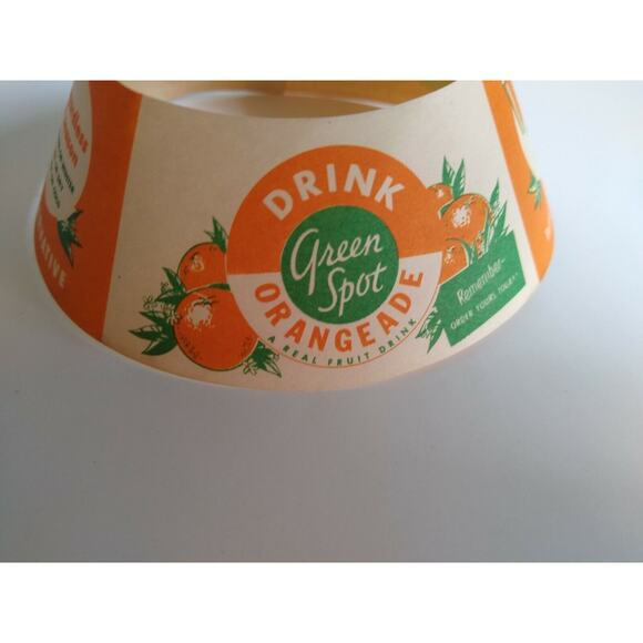 Orangade Fruit Drink Bottle Collar Green Spot Oranges Graphics Vintage NOS 1940s - Picture 3 of 5